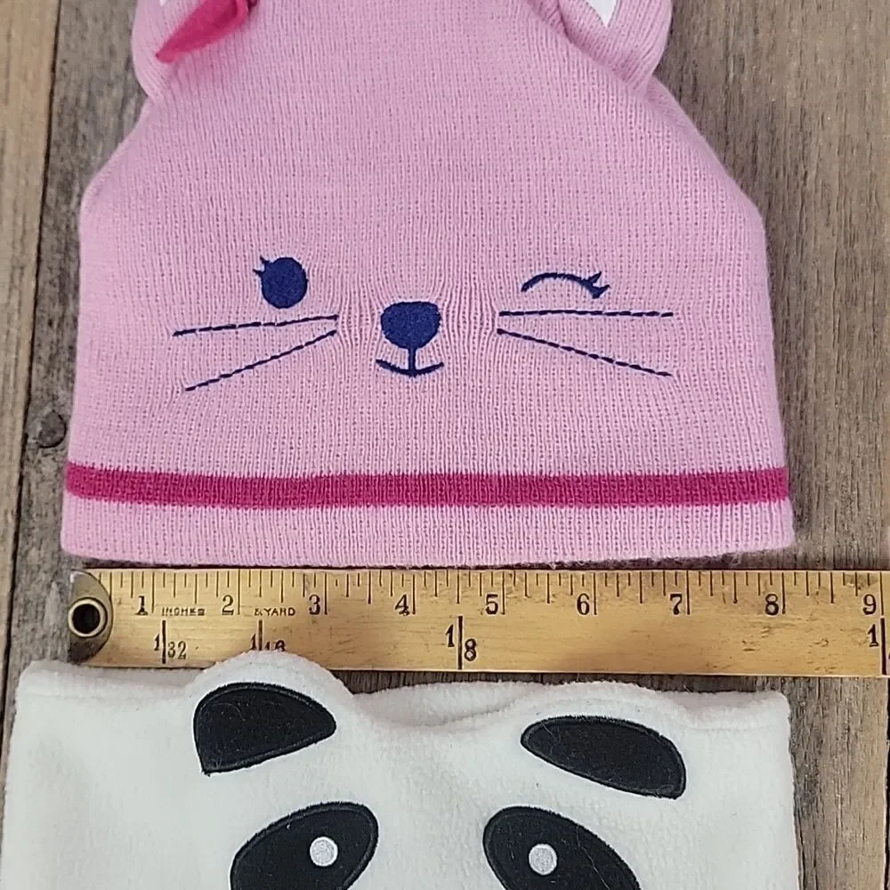 Girls kitten winter beanie with extra panda earwarmer